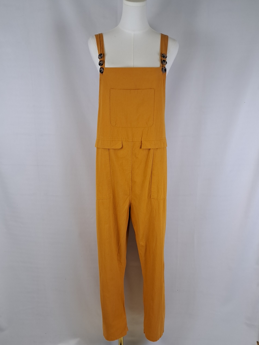 100% Cotton Orange Button Overalls Slouchy Jumpsuit Romper Earthy Sustainable S